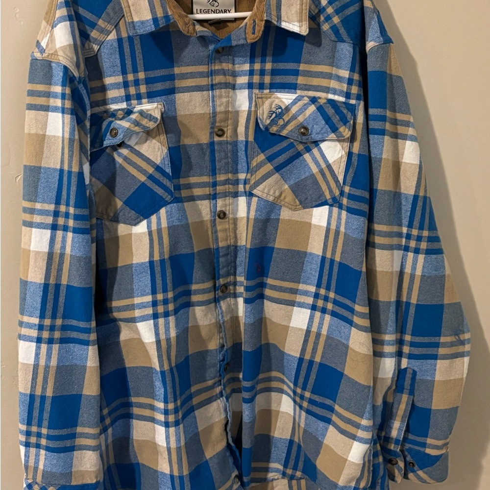 Legendary Whitetails Flannel Shirt Snap Button 3XL  Buck Blue Plaid Long Sleeve
